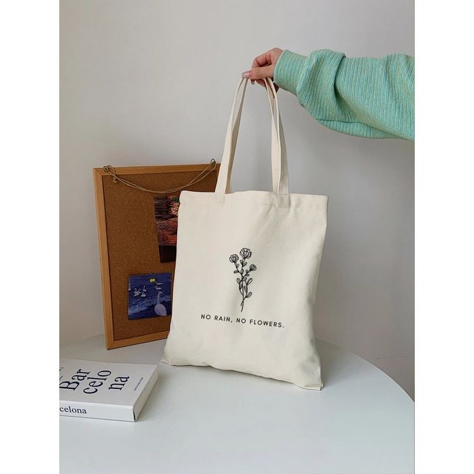 Tote Bag - No Rain, No Flowers - Beige